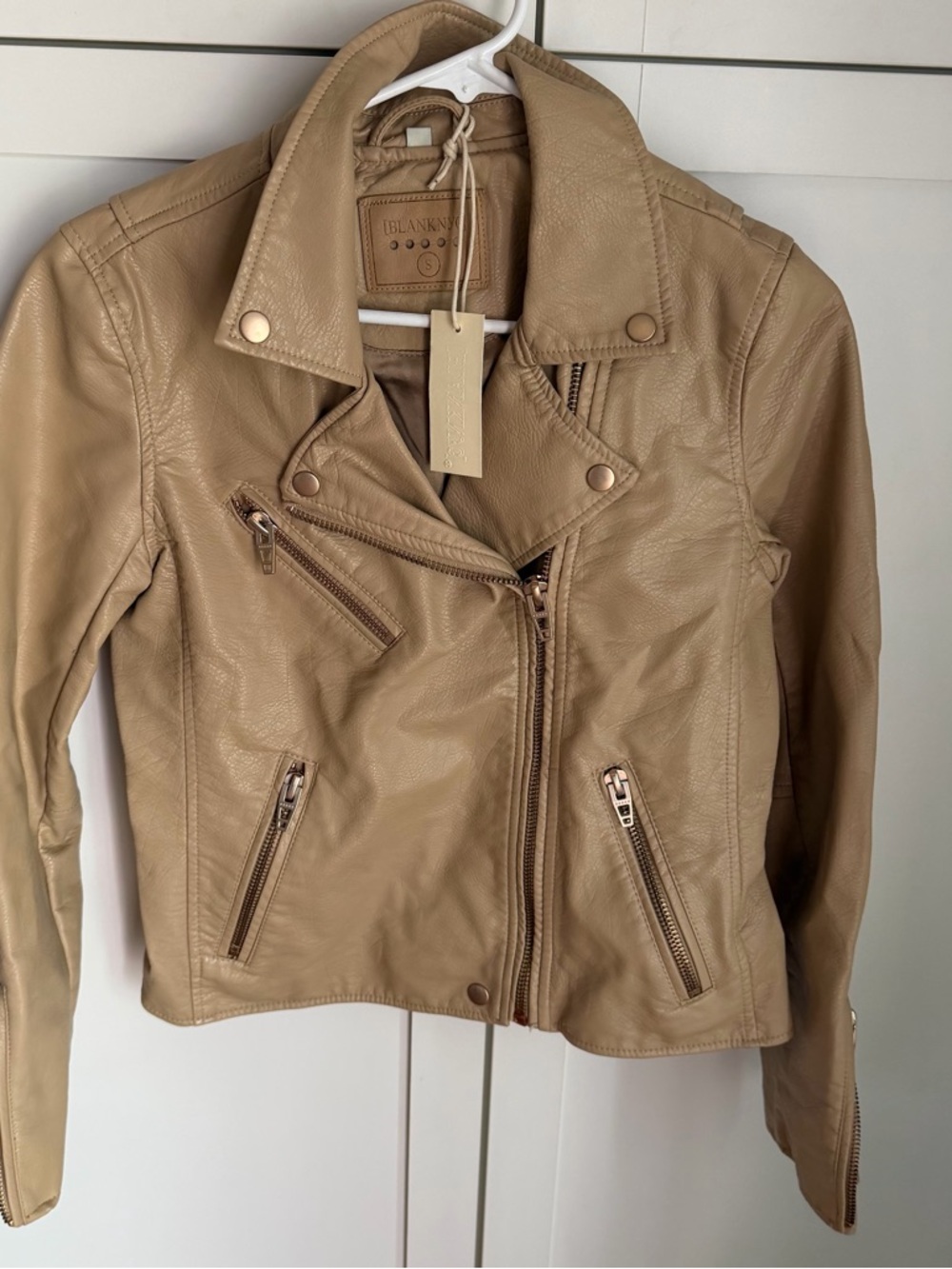 Blank NYC Beige Leather Moto Jacket